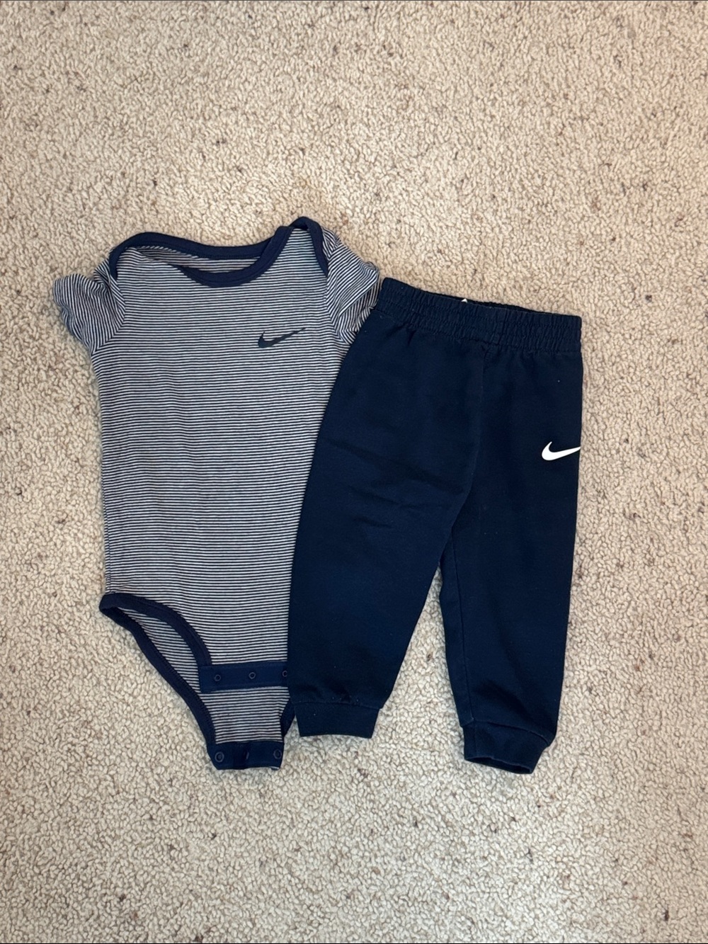 Nike Bamboo Navy and White Stripe Baby Bodysuit with Navy Sweatpants